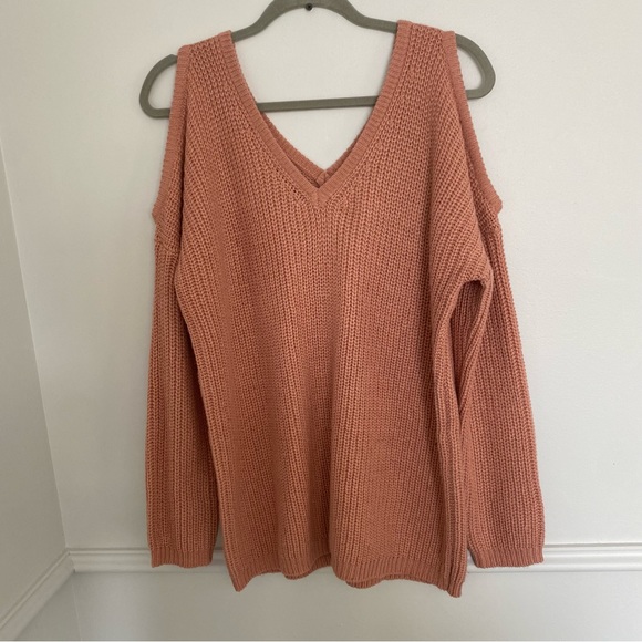 Ambiance Sweaters - Ambiance Dusty Rose Cold Shoulder Knit Sweater Large